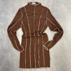 Eye Candy Couture Brown Ribbed Bodycon Mini Dress Contrast Stitch Size L NWT
